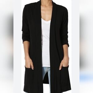 -Zenana Premium long line 3/4 sleeve length super soft black cardigan w pockets